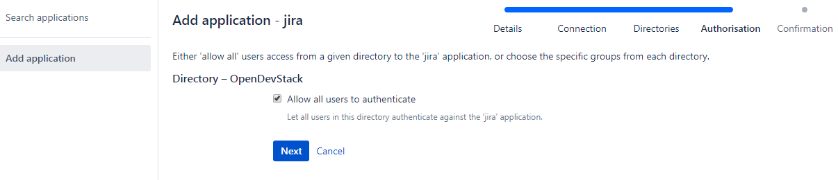 Add application - authorisation