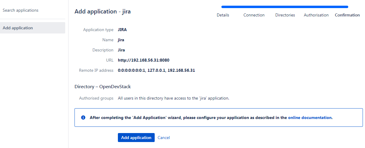 Add application - confirmation