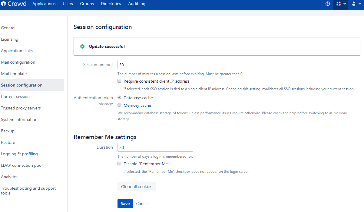 Session configuration success