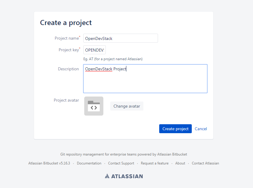 Create project form