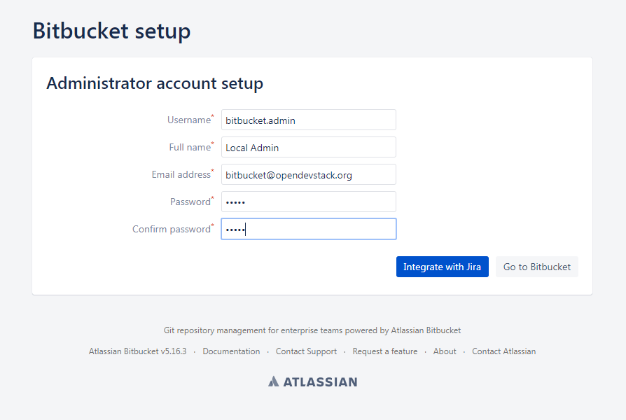 Bitbucket setup - administrator